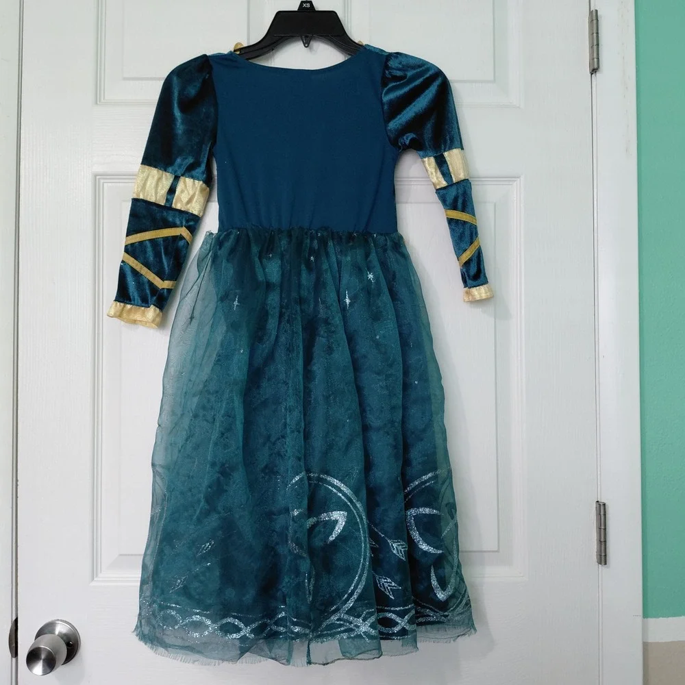 Disney Store Merida Brave Costume Dress Teal Gold Velvet Sequin Girls 5/6